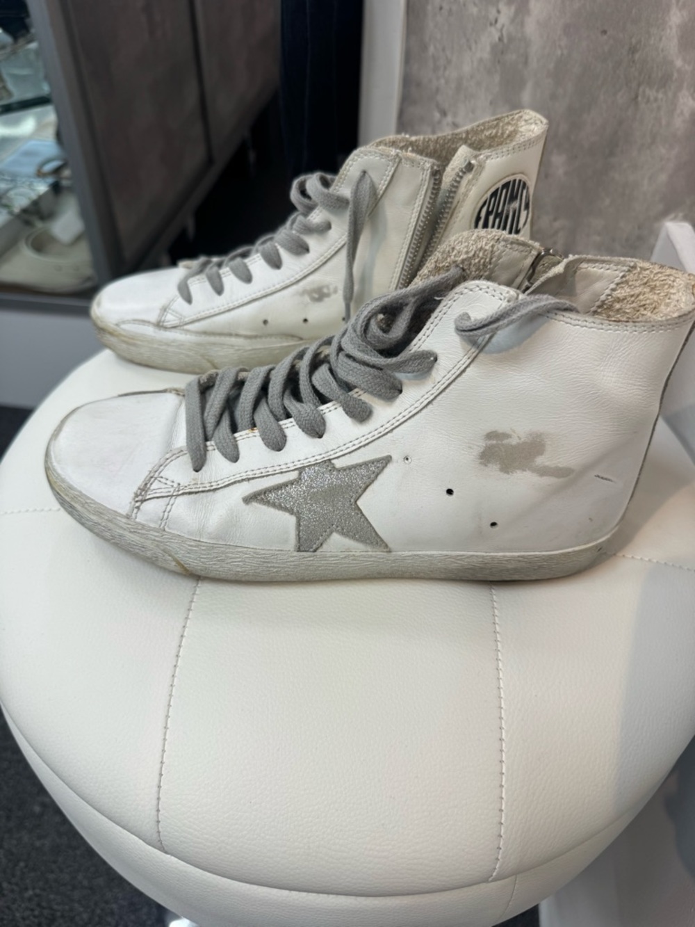 Golden Goose White and Black High-Top Sneakers
